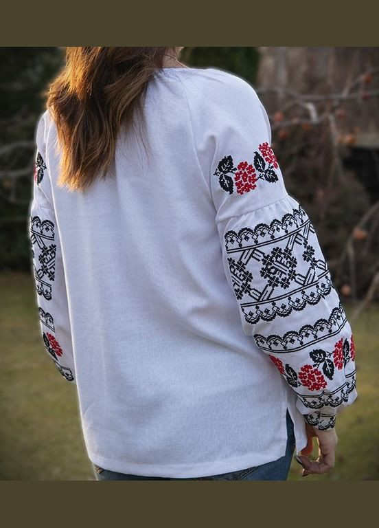 Белая женская кофейная льняная вышиванка с вышивкой узор орнамент приталенная, свободная, прямой лен (325451638)