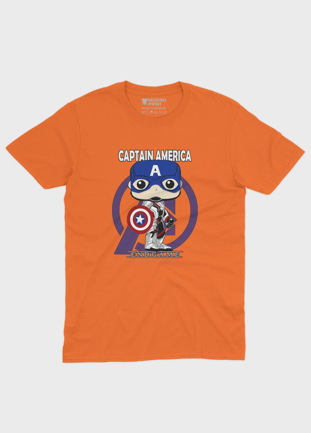 Оранжевая демисезонная футболка для девочки с принтом супергероя - капитан америка (ts001-1-ora-006-022-008-g) Modno