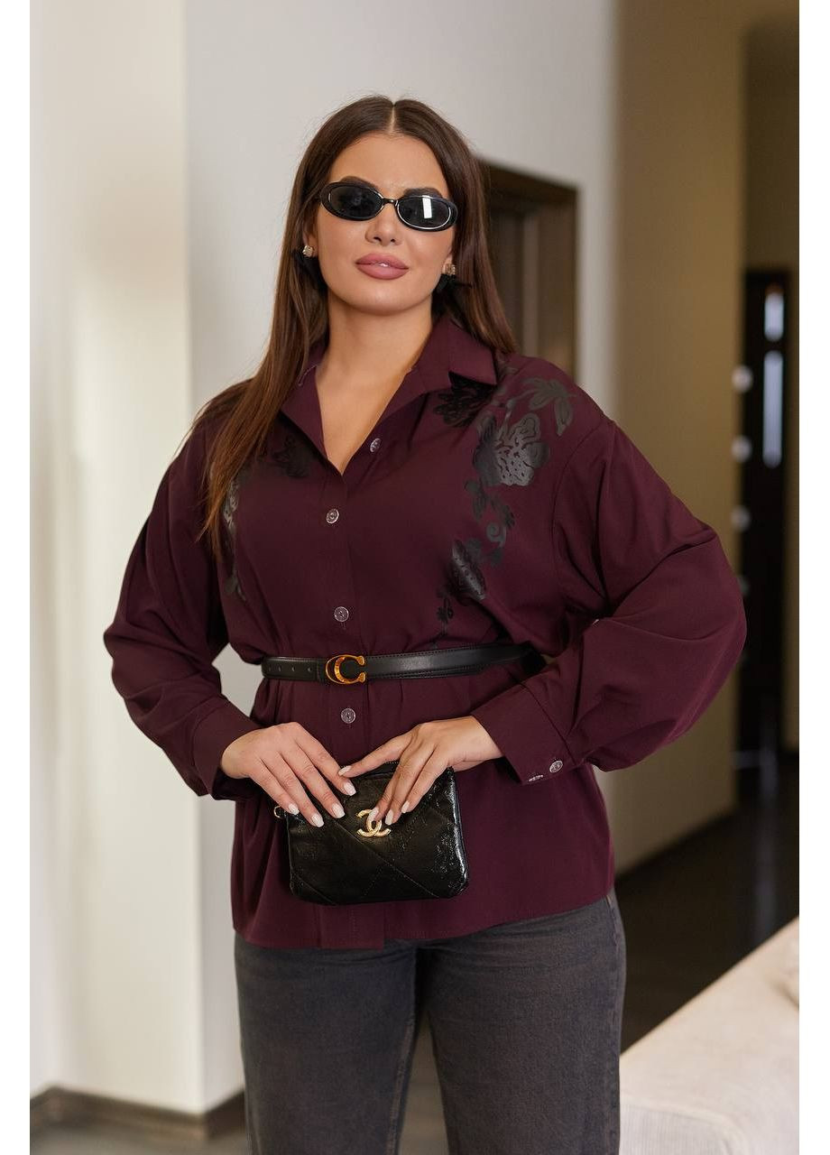 Бордовая повседневный рубашка Гермес с длинным рукавом