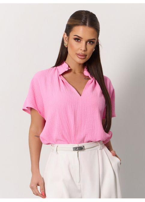 Розовая свободная муслиновая блуза No Brand