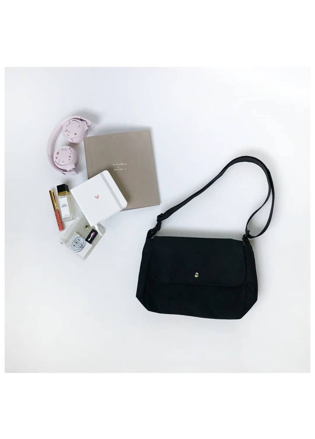 Сумка-месенджер чорна вмістовна крос-боді однотонна casual стиль класична елегантна крос боді базова панк альт корейський тренд No Brand (315501995)