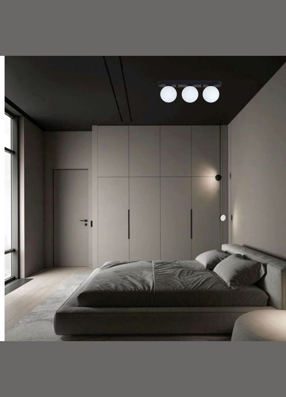 Тройной светильник с 3 шаровидными плафонами "Glass Trio Light"((61-X100F-3 BK+CLWH (380)) No Brand (370069971)