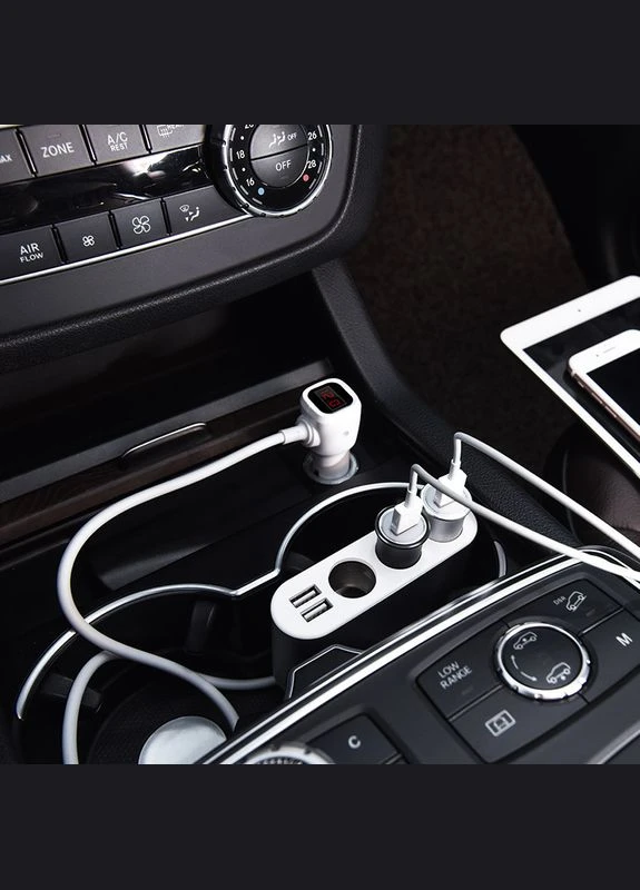 Автомобільний розгалужувач Z13 LCD + 2USB Silver Hoco (300094707)