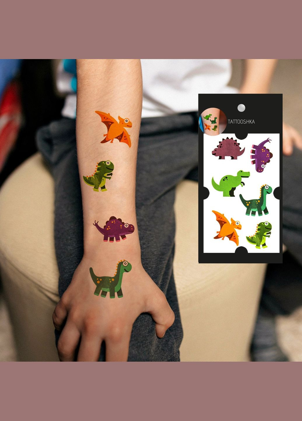 Набор временных детских водостойких татуировок "Фиолетовые динозаврики" Tattooshka (314963894)