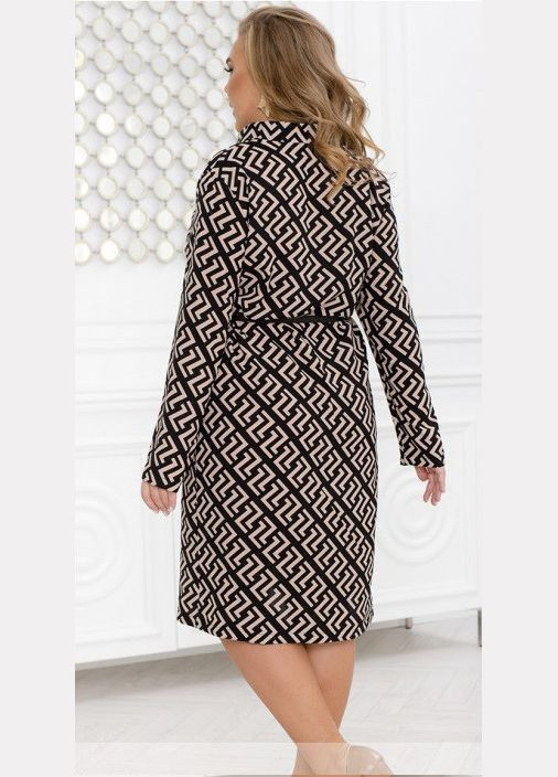Темно-бежевое кэжуал платье женское демисезонное, которое станет вашей любимой sf-262 темно-бежевый, 50-52 Sofia с геометрическим узором