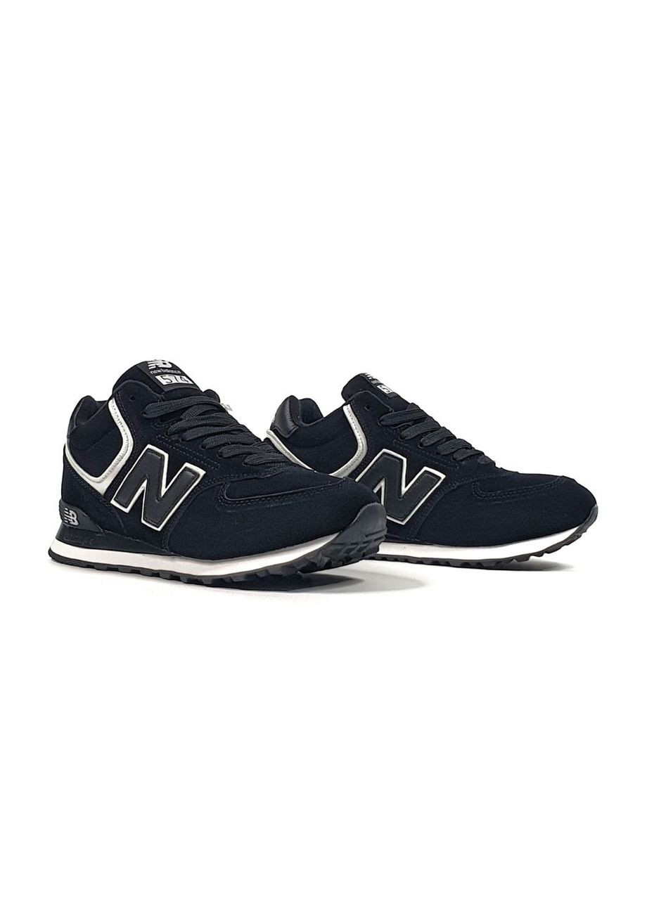 Кроссовки зимние женские и мужские New Balance 574 winter high black white fur | Нью Беланс 574 высокие черные белые с мехом No Brand чёрные зима (308360661)