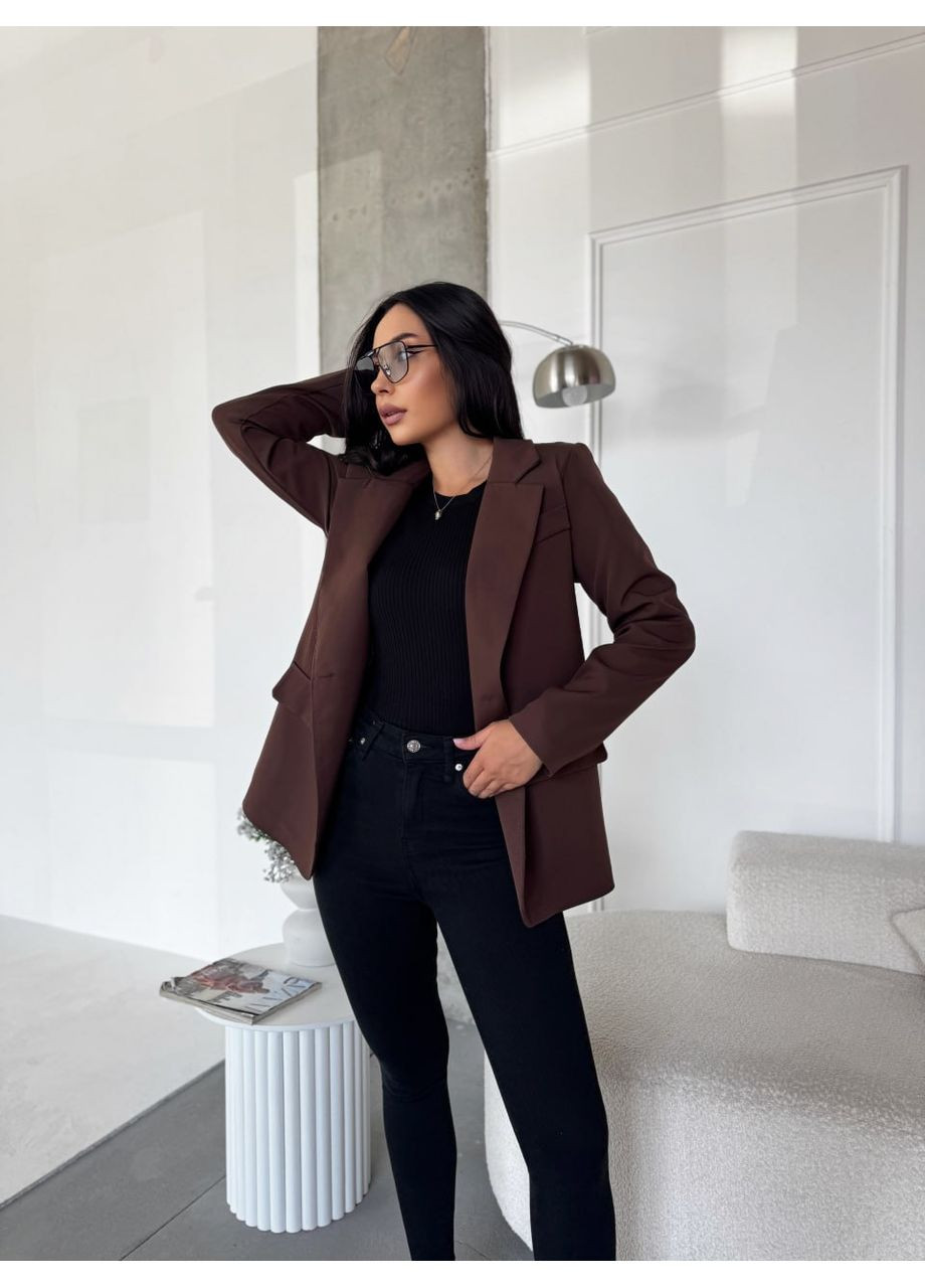 Коричневый женский женский пиджак No Brand однотонный - демисезонный