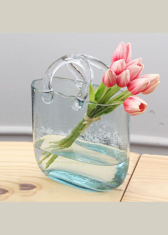 Стеклянная ваза для цветов в форме Сумки 20x11x26 см Bubble Bag, Голубая More (299914613)
