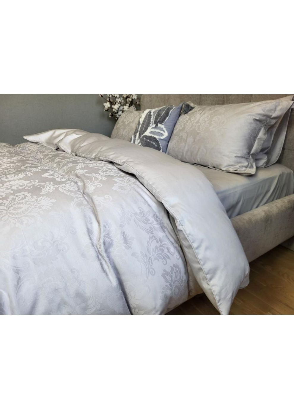 Постільна білизна з резинкою TIARA GREY, сатин Полуторний розмір, наволочки 70/70 No Brand (364218635)