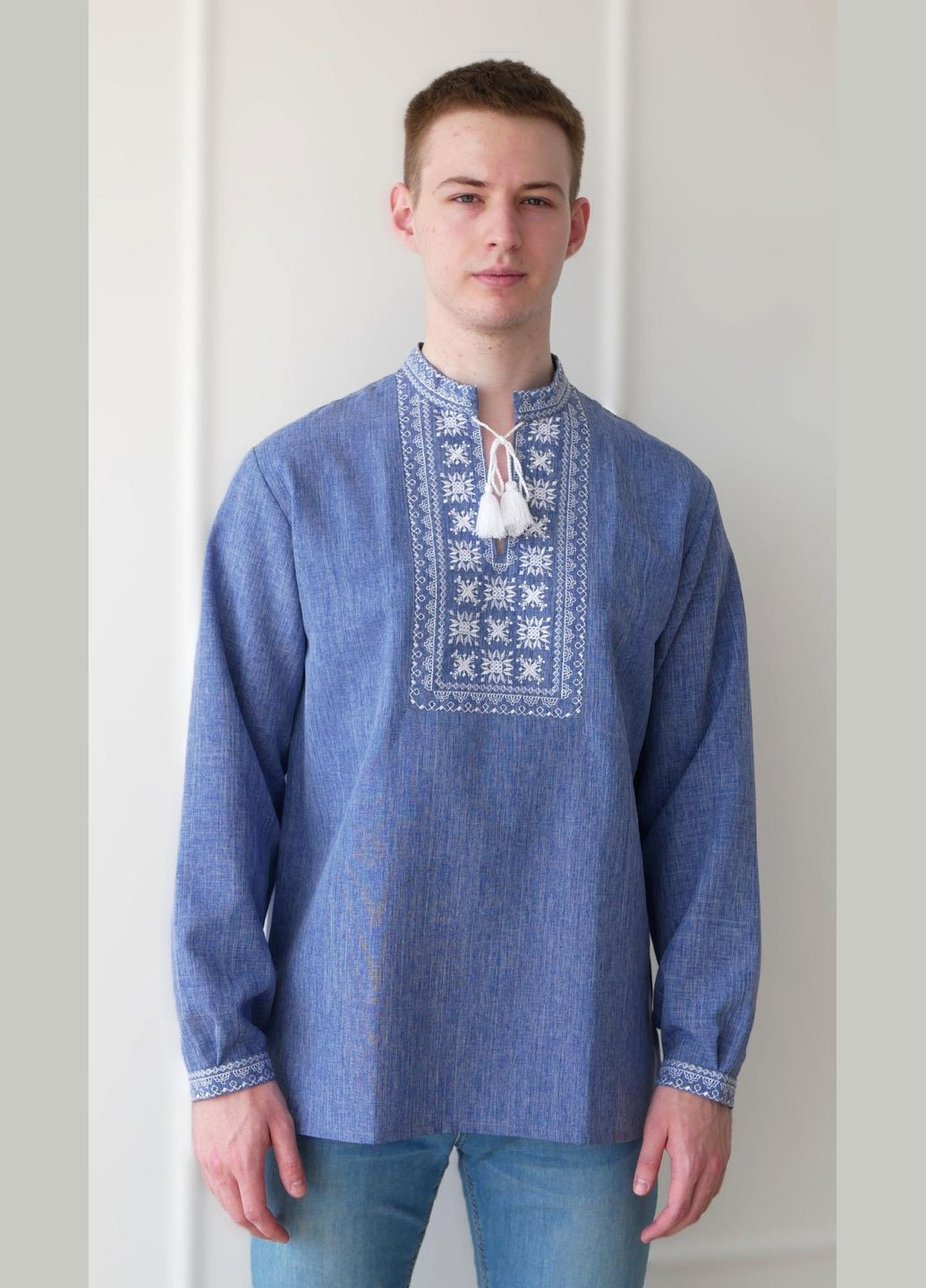 Серо-синяя вышиванка мужская лен-габардин джерело джинс, раз.50 4PROFI (294909883)