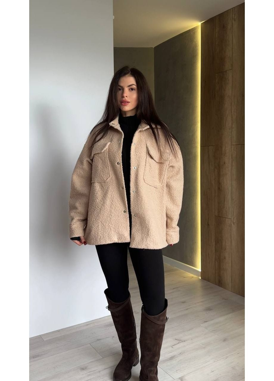 Бежевая повседневный рубашка No Brand с длинным рукавом