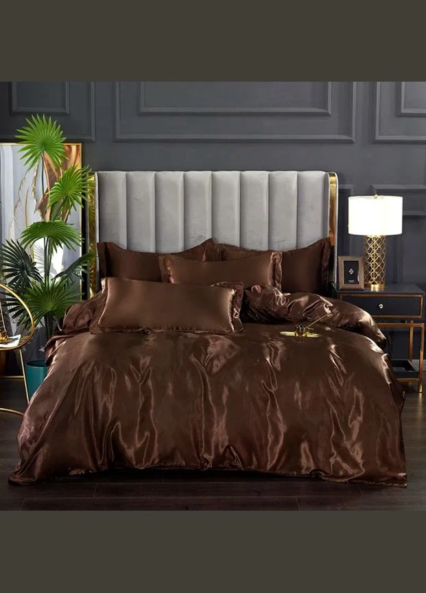 Атласное постельное белье Двуспальный Шоколадный 180 x 210 + 4 x 50 x 70 (141407) No Brand (308754823)