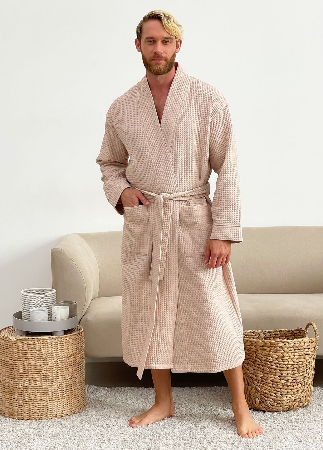 Чоловічий вафельний халат, розмір S Vishnya (328389338)