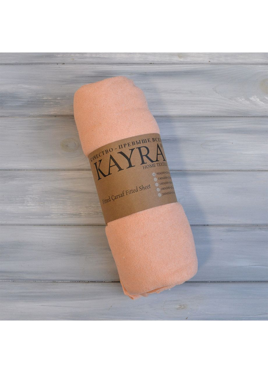 Махрове простирадло на гумці 140*200*25 см Персиковий Kayra (366216909)