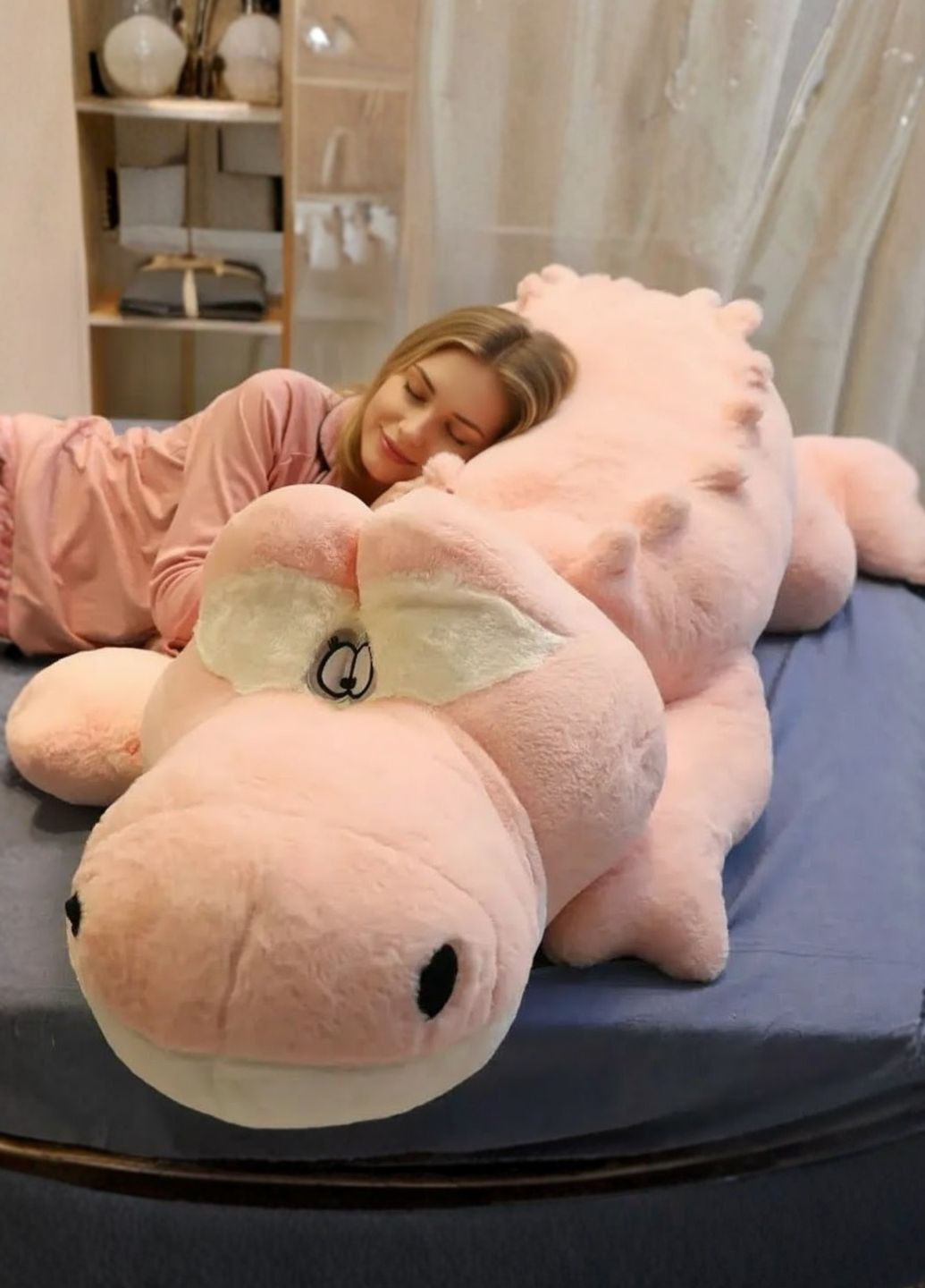 Велика м'яка іграшка крокодил рожевий 150 см плюшева подушка My Kigu (370434272)