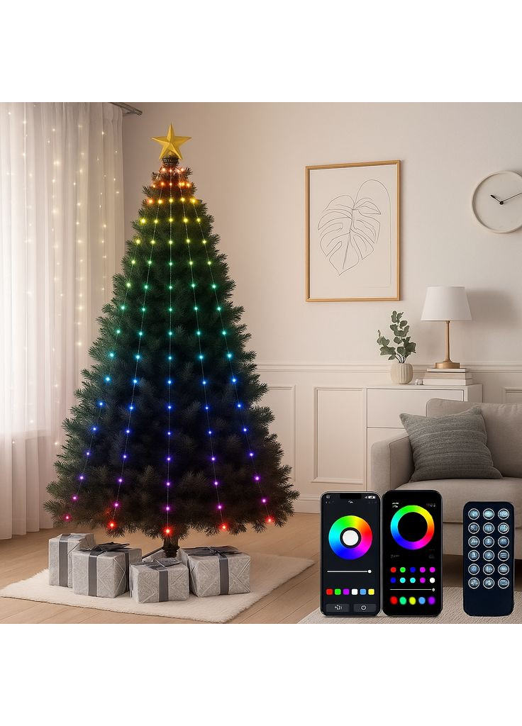 Умная гирлянда Smart 250 LED длина 2,5 м с управлением смартфона прозрачная, мультиколор Jooki (362672691)