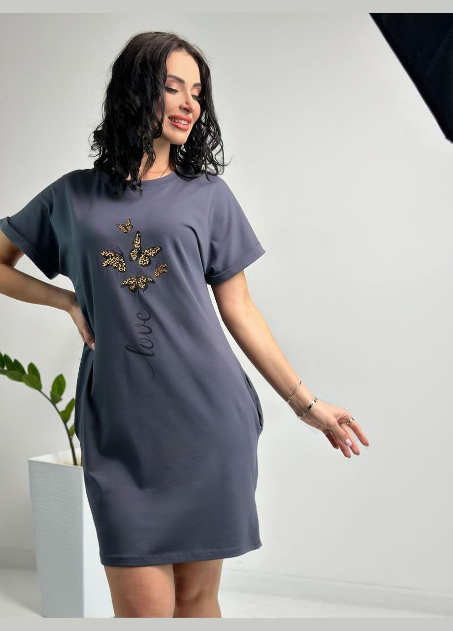 Графитовое летнее платье мини с принтом Fashion Girl