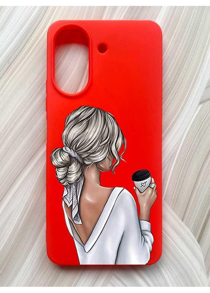 Матовий червоний чохол на Xiaomi Redmi 13C / Poco C65 Дівчина з латте (принт 227) Creative (355392709)