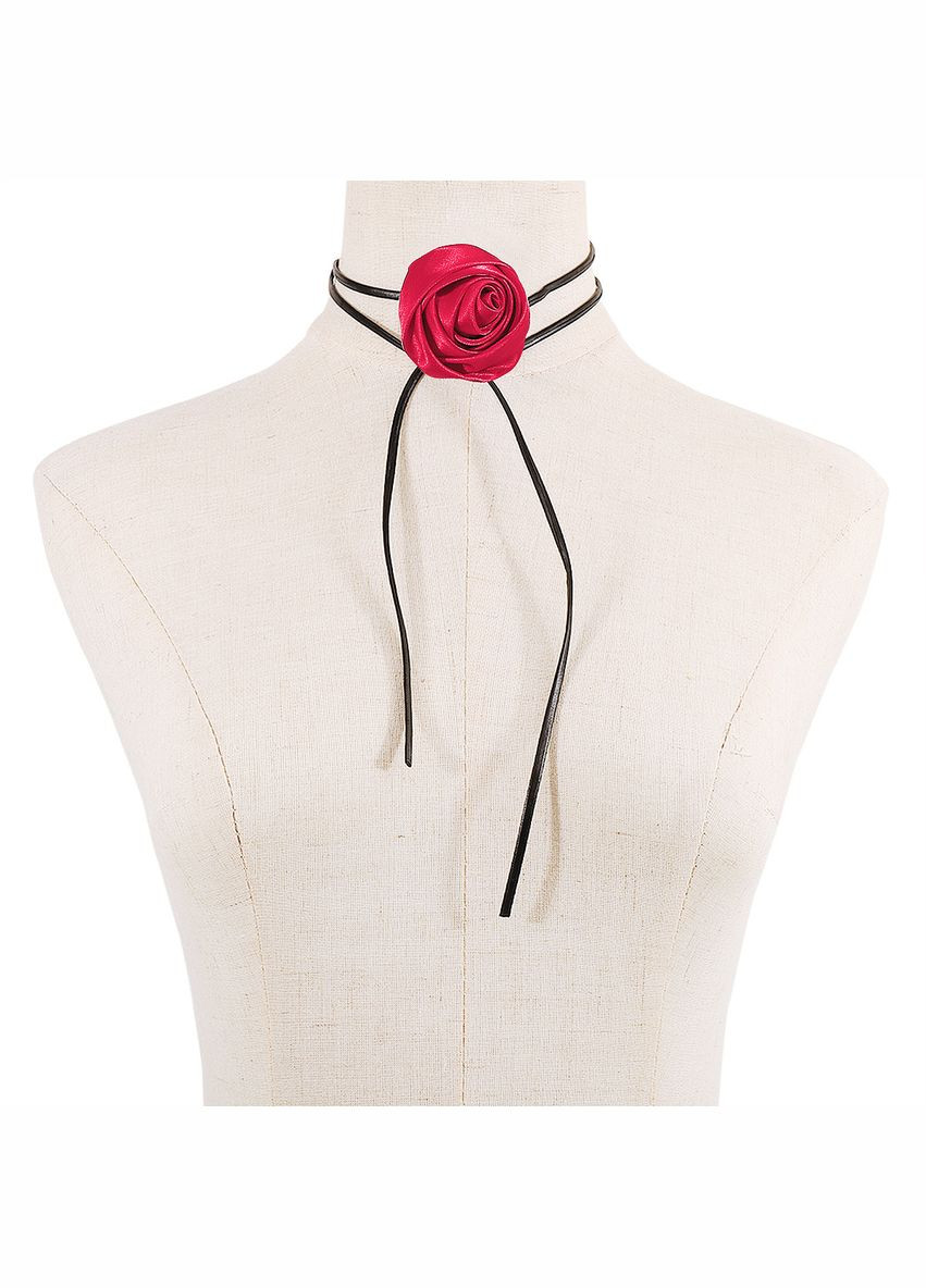 Чокер на шию Бутон Троянди білий з атласу на шкіряному шнурку No Brand (339787305)