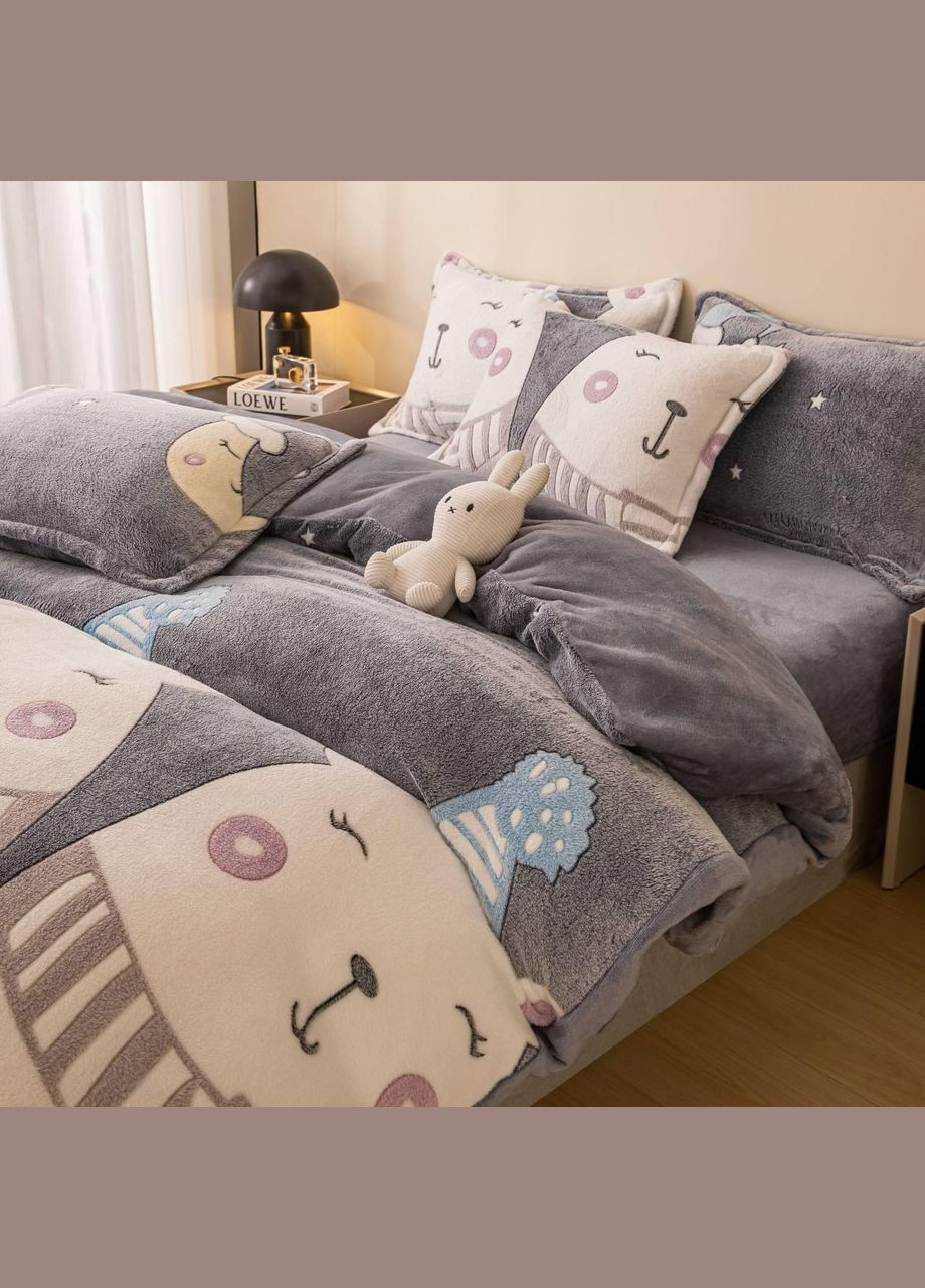 Постільна білизна плюшева тепла Полуторний Сірий П4К-velur-travka-002/2 (П4К-velur-travka-002/2) No Brand (308864461)