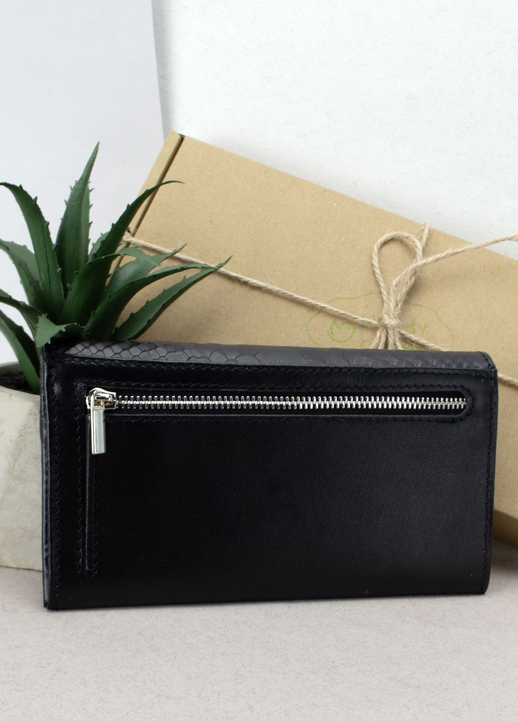 Подарунковий жіночий набір №92: гаманець Leona + обкладинка на паспорт + ключниця (чорний пітон) HandyCover (283323776)