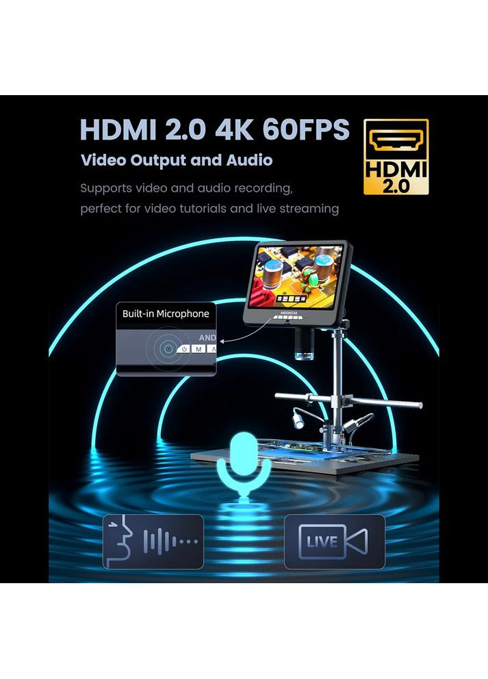 Цифровий мікроскоп AD210S Plus для паяння 10,1 дюйма HDMI для ремонту електроніки Andonstar (370169328)