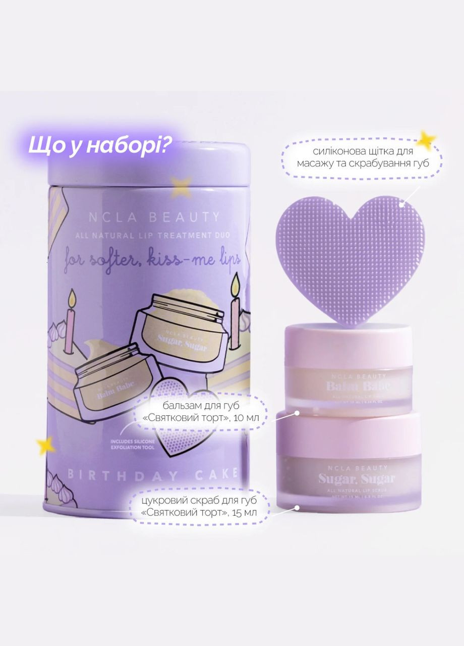 Подарочный набор по уходу за губами «Праздничный торт» Birthday Cake Lip Care Set, 10 мл + 15 мл NCLA BEAUTY (316307195)
