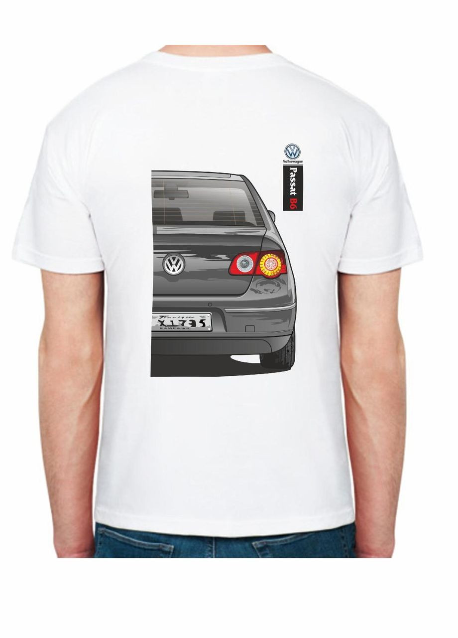 Белая мужская футболка с принтом volkswagen passat b6 fr 107206 белая Avtolife