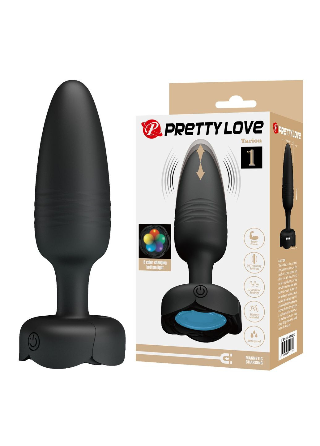 Анальний вібратор Tarion з мерехтливим підсвічуванням, чорний, 12.5 х 3.4 см Pretty Love (361670114)