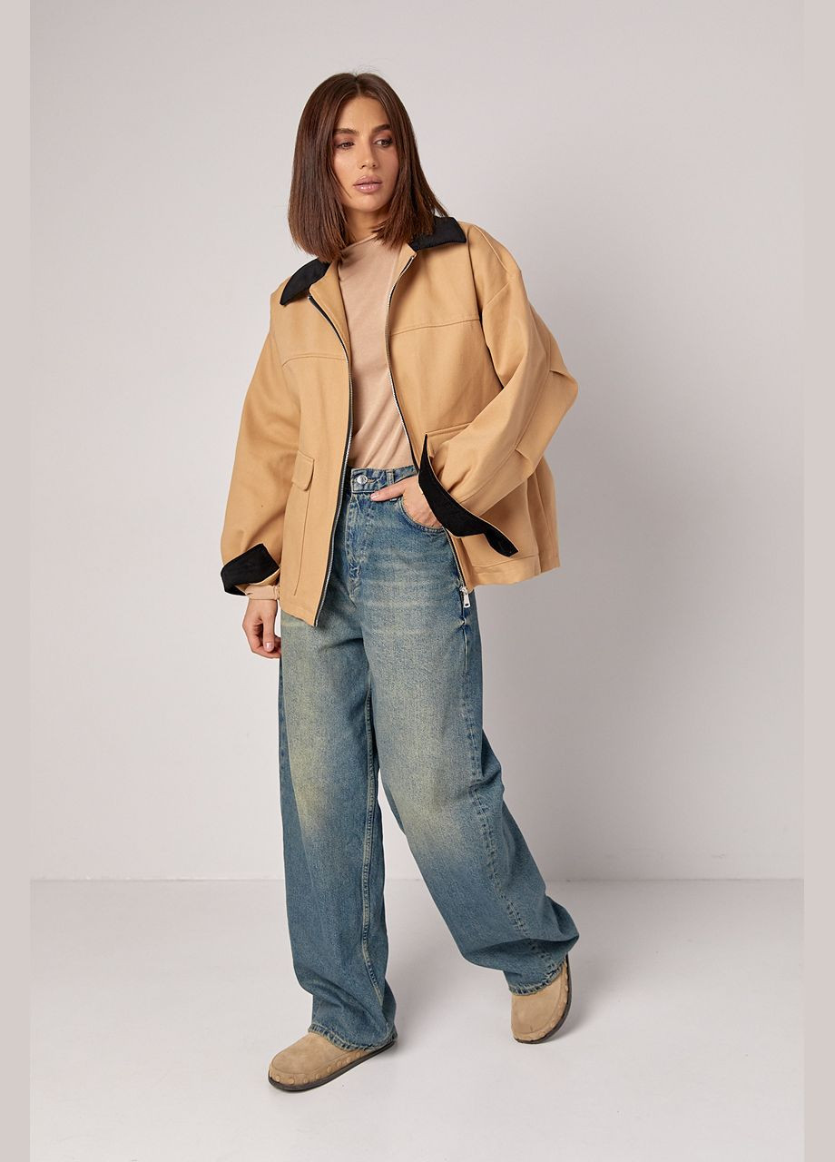 Світло-коричнева демісезонна стильна куртка No Brand