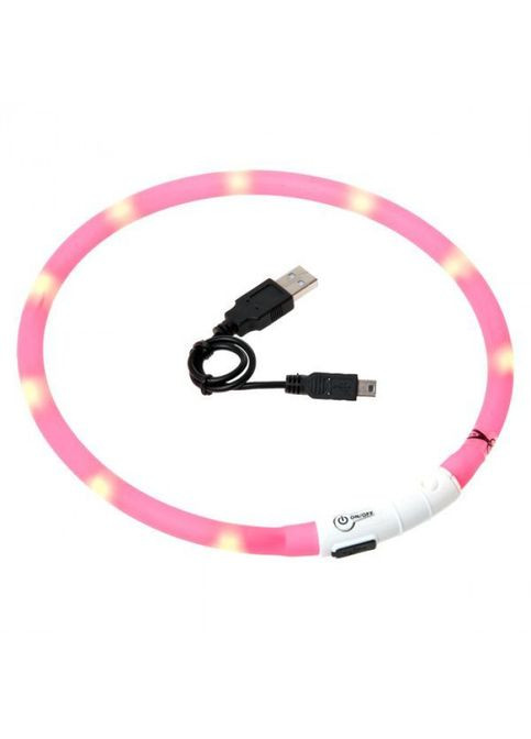 Светящийся LED ошейник для собак с зарядкой 70 см Розовый Ecotoys (269341824)