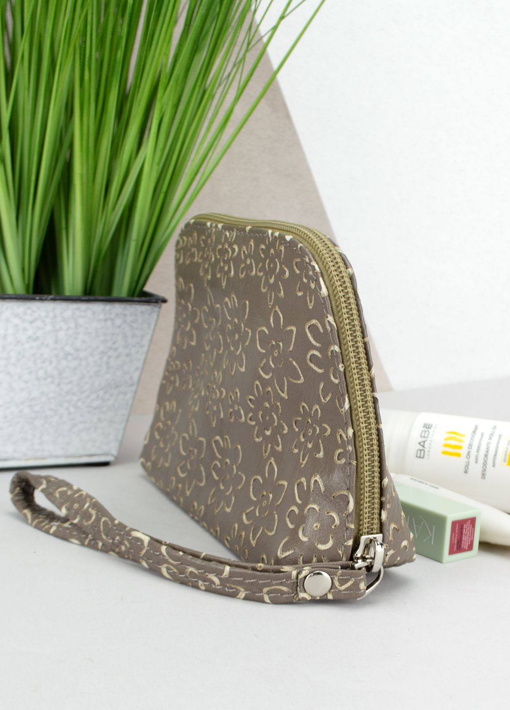 Косметичка жіноча маленька шкіряна Viva 032 бежева у квітку HandyCover (298442078)