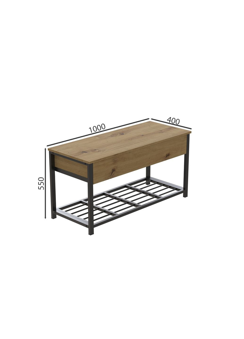 Банкетка с ящиком Дрейк 1 550x1000x400 металл Черный ДСП 16 мм (FRD-103050) Ferrum-decor (353498268)