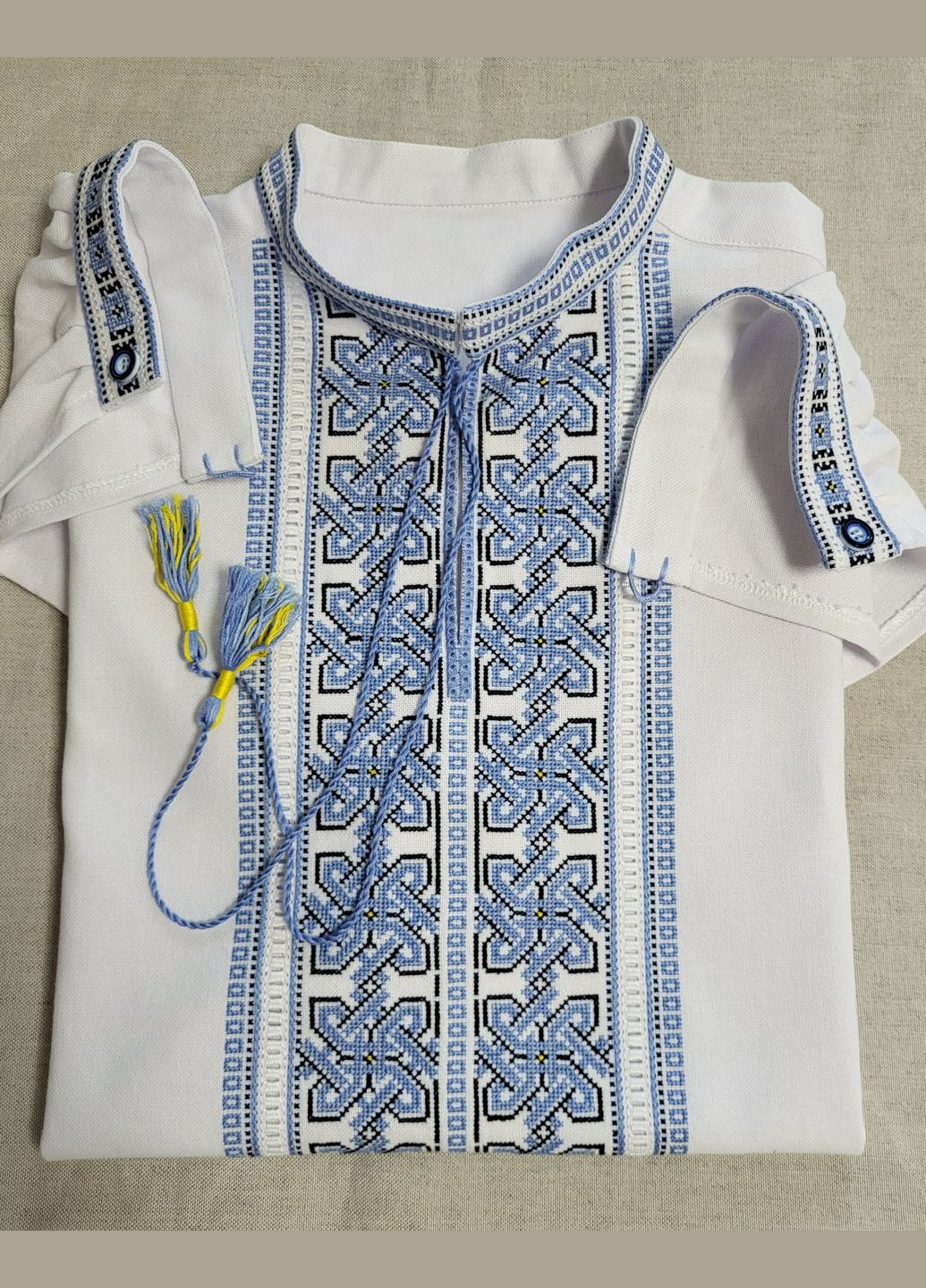 Біла чоловіча вишиванка ручної роботи на домотканому полотні "безкінечність" Hand Made візерунок орнамент пряма бавовна, домоткане полотно (322210965)