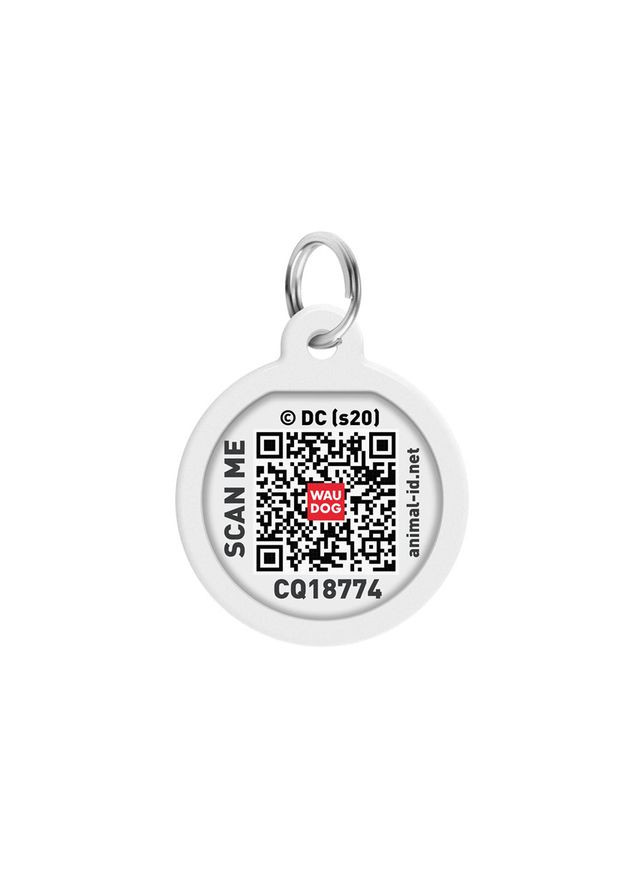 Адресник металлический Smart ID c QR паспортом, рисунок "Бэтмен узор", круг, Д 25 мм Русско-английский WAUDOG (330245211)