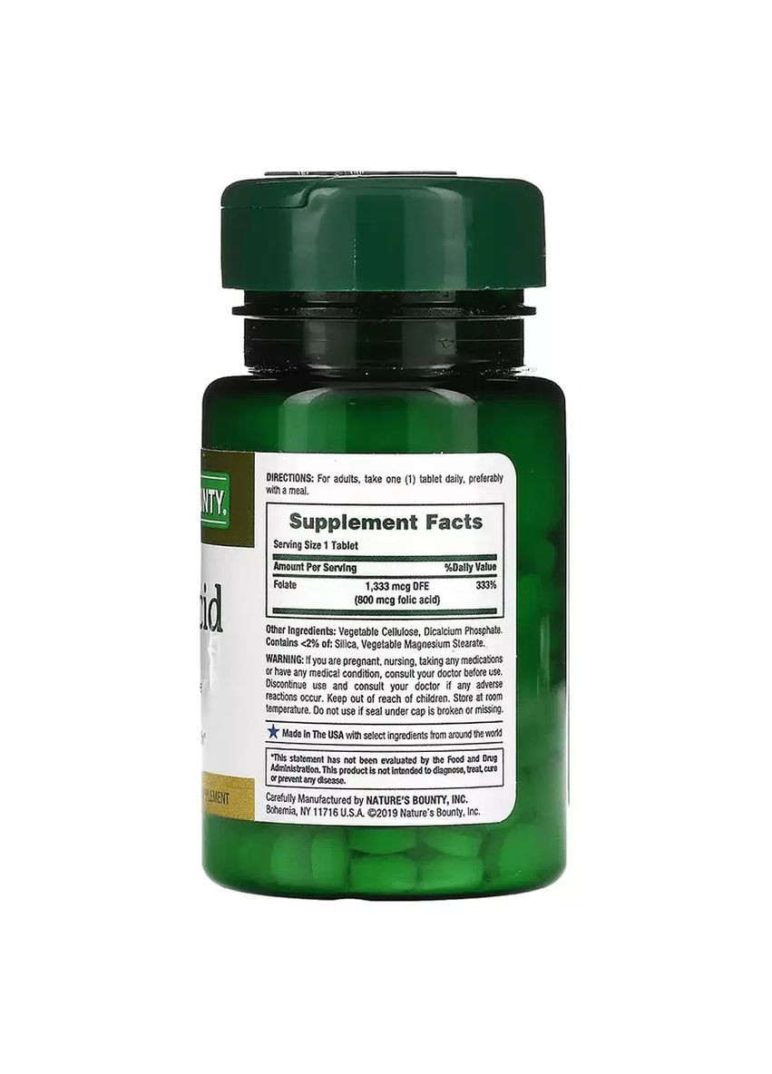 Фолієва кислота, 800 мкг,, 250 таблеток Nature's Bounty (362971357)