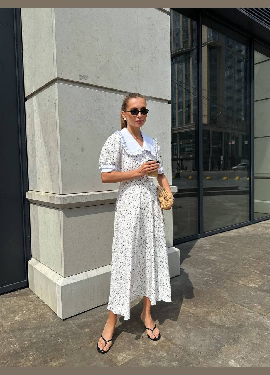 Белое праздничный, деловое, повседневный, кэжуал женское платье Україна в горошек