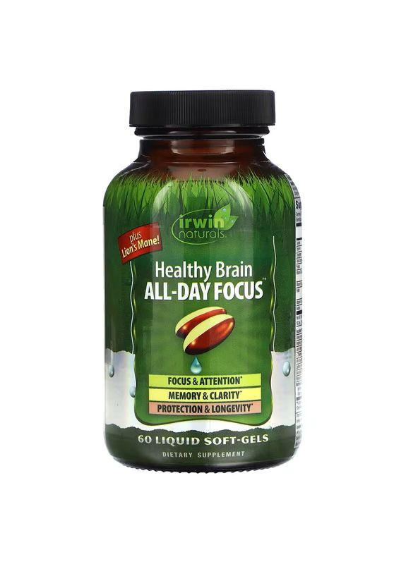 Вітаміни для мозку Healthy Brain, All-Day Focus, 60 Liquid Soft-Gels Irwin Naturals (356129747)