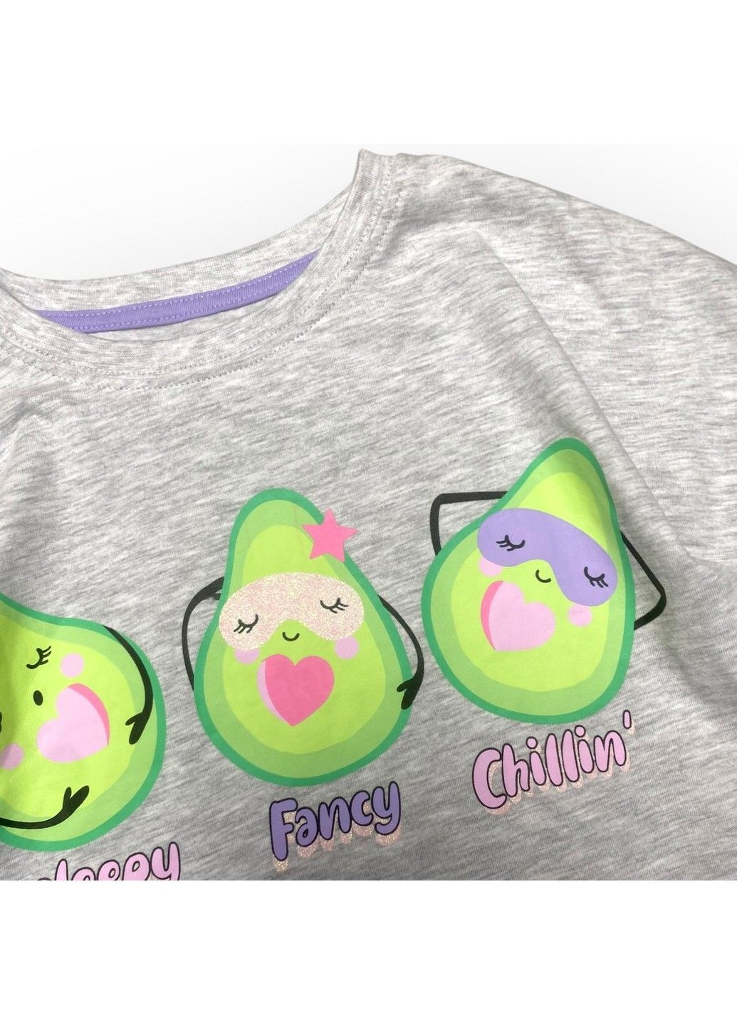 Серая футболка детская на девочку аппликация авокадо, серая Primark