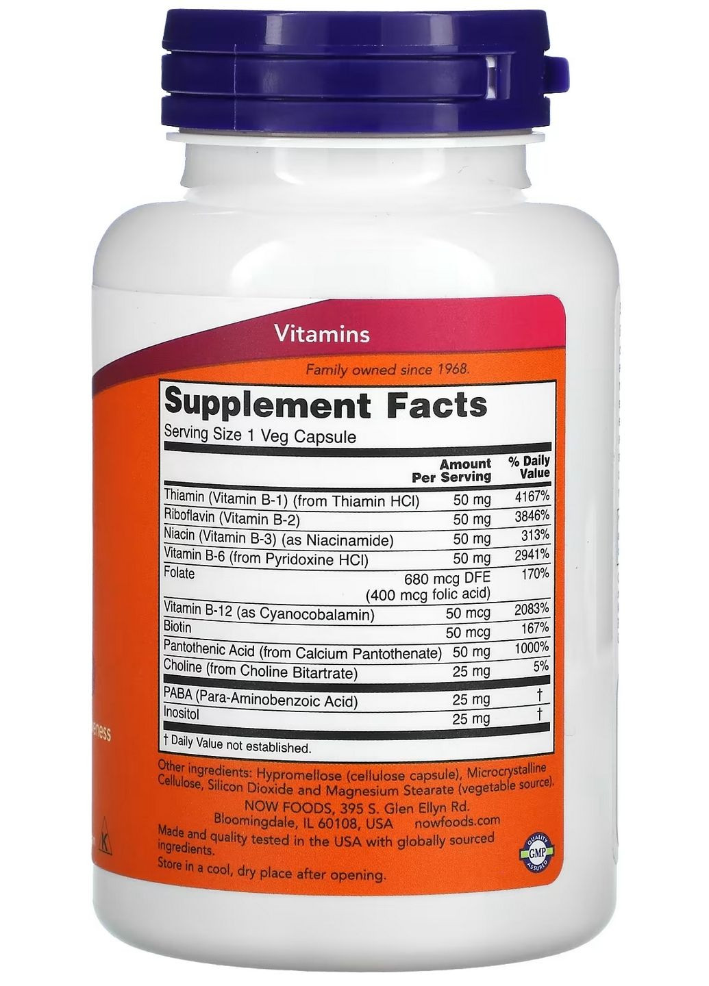 Комплекс витамина группы В50, 100 капсул энергия, нервы, обмен веществ, иммунитет, антистресс Now Foods - (339678937)