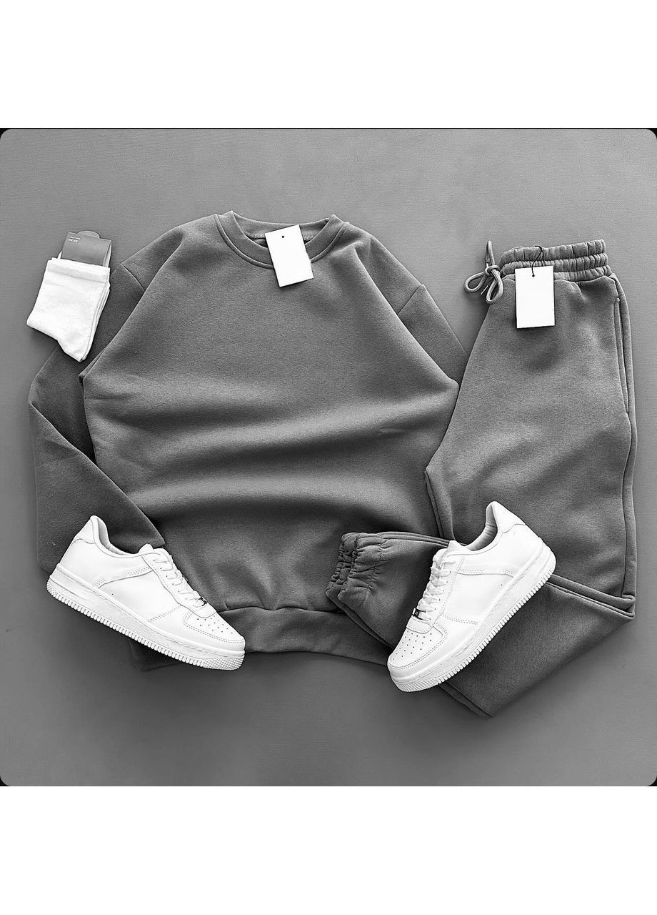 Чоловічий зимній спортивний костюм світшот+штани оверсайз сірий No Brand (367254475)