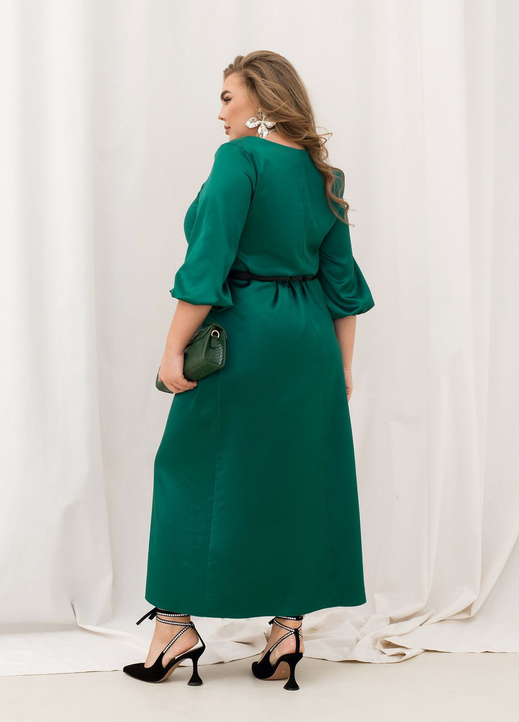 Зелена святковий, вечірня шовкова вечірня сукня дзвін, а-силует No Brand однотонна