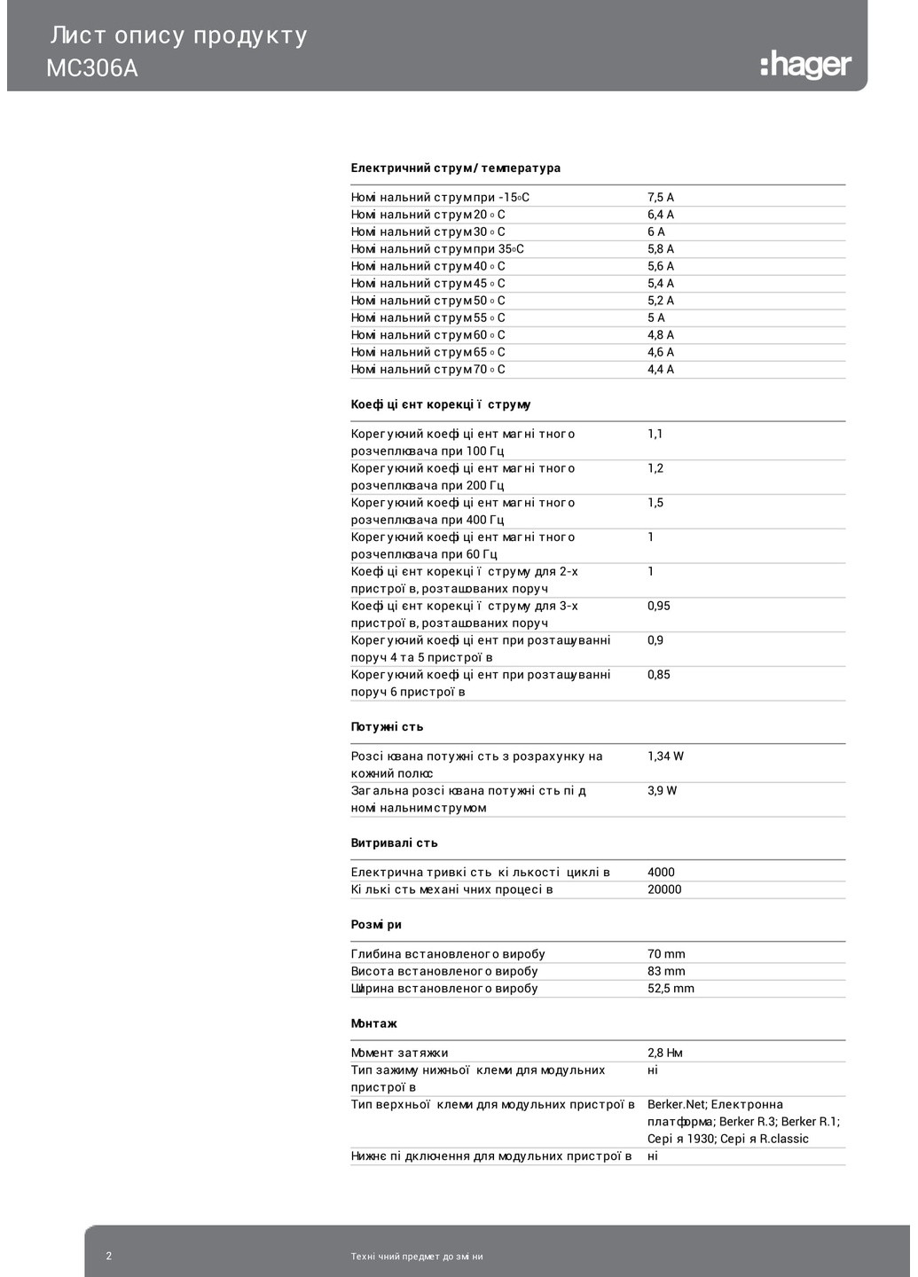 Ввідний автомат трьохполюсний 6А автоматичний вимикач MCN306 3P 6kA C-6A 3M (3165) Hager (295034950)