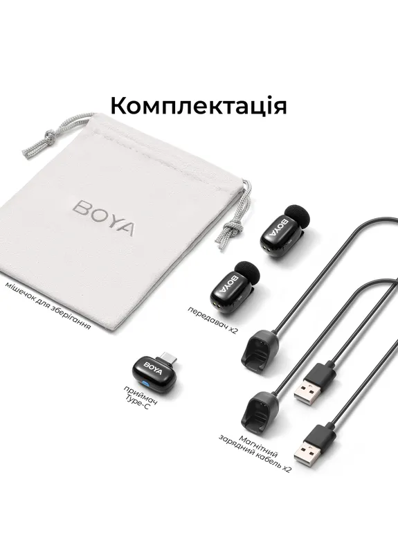 Бездротовий петличний мікрофон Boya mini 2-04 Type-C Black Fifine (403221683)