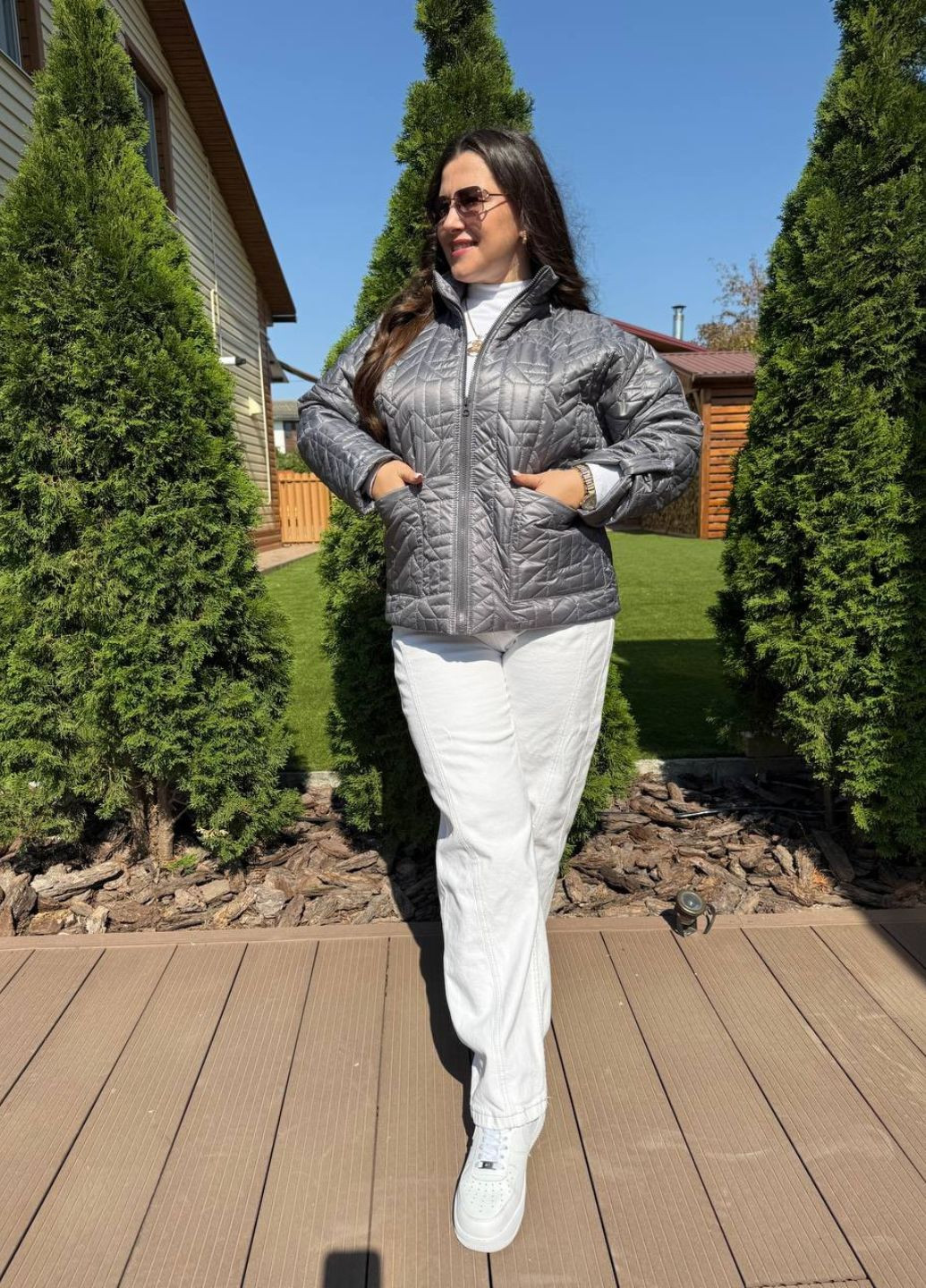 Сіра демісезонна стьобана коротка куртка куртка-піджак Tik-Tak