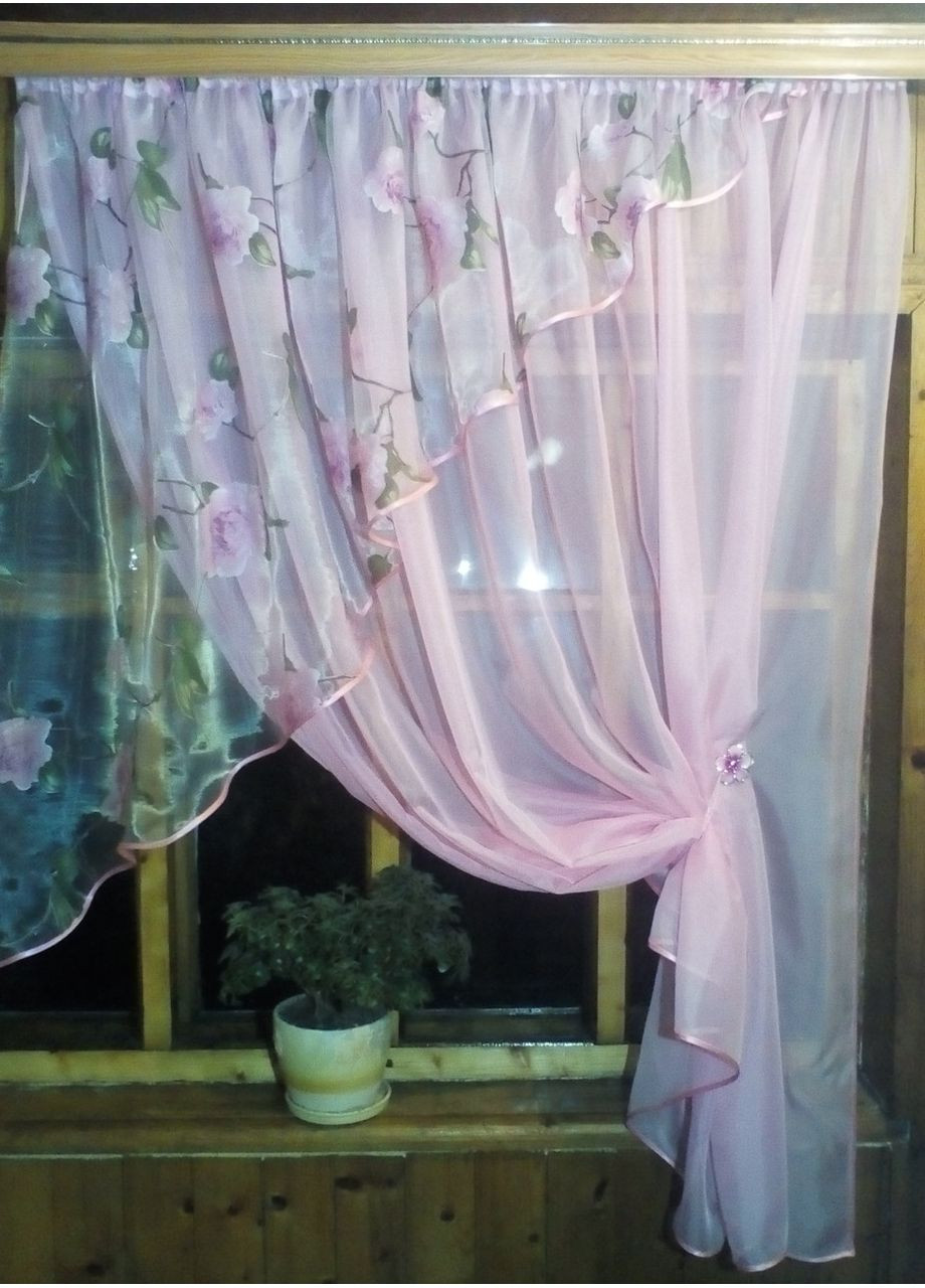 Готова кухонні фіранки Фая рожева троянда ліва No Brand (372133781)