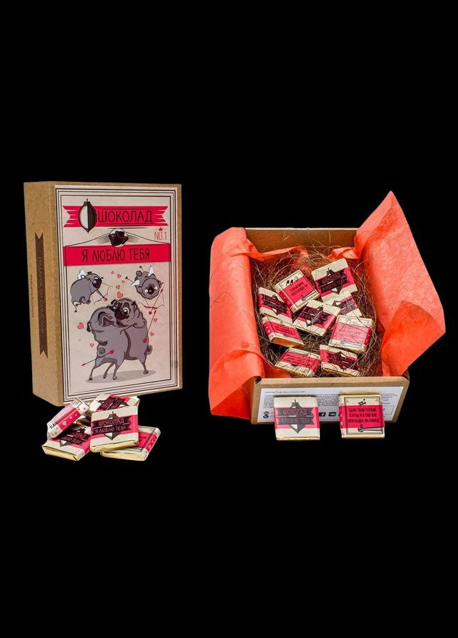 Набір молочного шоколаду 20 плиток Крафт-мопс "Я люблю тебе" OK-1236 100 г Shokopack (364753148)