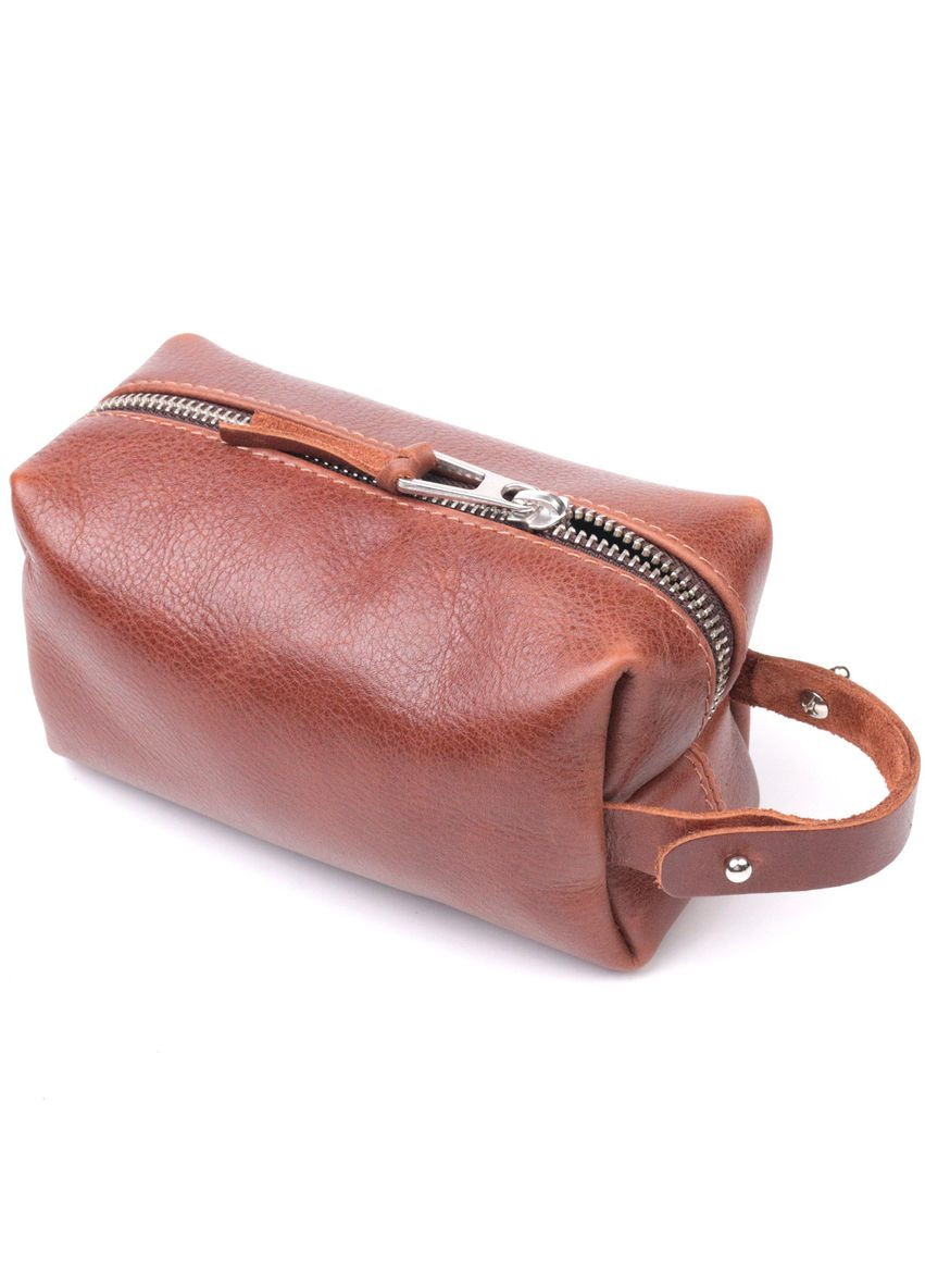 Компактна косметичка з гладкої шкіри на блискавці Україна 16763 Світло-коричнева Grande Pelle (298571147)