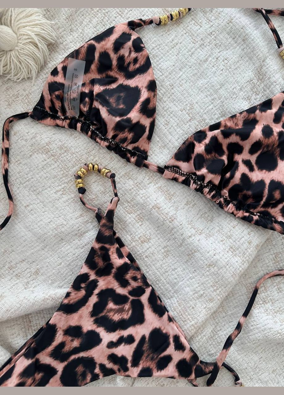 Коричневий літній купальник жіночий роздільний леопардовий роздільний No Brand