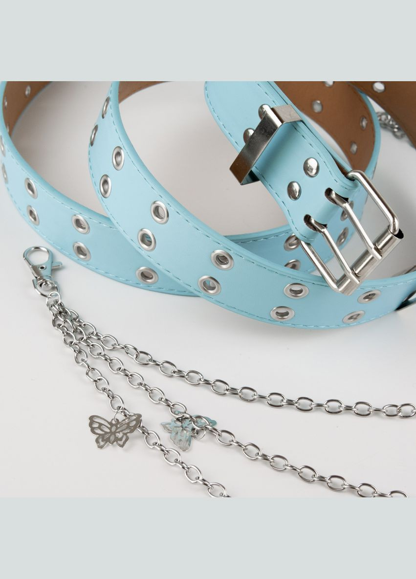 Ремінь з метеликами на ланцюжках пояс люверси у 2 ряди блакитний 105 см No Brand (335413974)